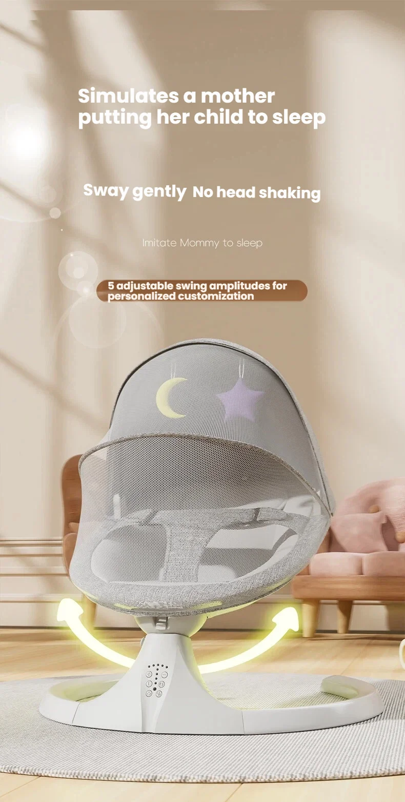 Silla Mecedora Eléctrica para Bebés, Cuna Inteligente para Dormir, Columpio Automático para Recién Nacidos, Hamaca para Bebés con Música Bluetooth, Control de 5 Amplitudes, Mosquitero Extraíble, Toldo Oscurecedor, Control Remoto, Cuna de Dormir Junto a la Cama, Silla de Juego para Niños Pequeños