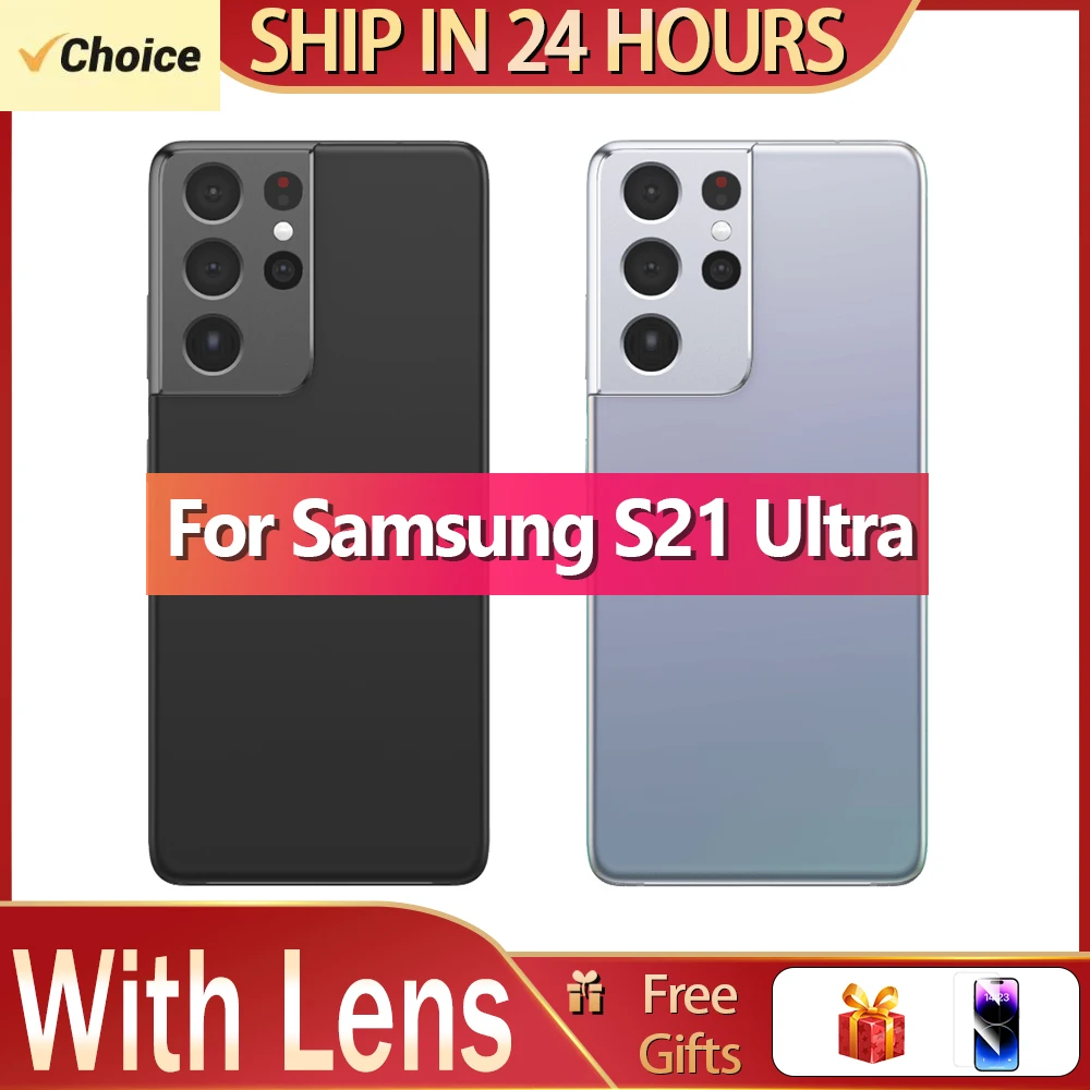 Para Samsung Galaxy S21 Ultra cubierta trasera de batería Panel de vidrio puerta trasera funda carcasa lente de cámara reemplazar