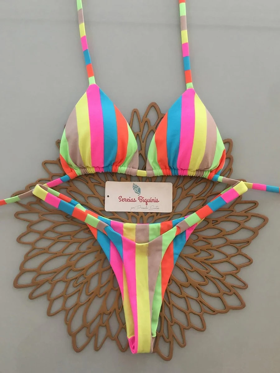 Bikini brasileño Mciro con estampado Retro para mujer, traje de baño Sexy con cordones, Bikini sin espalda, ropa de playa 2026