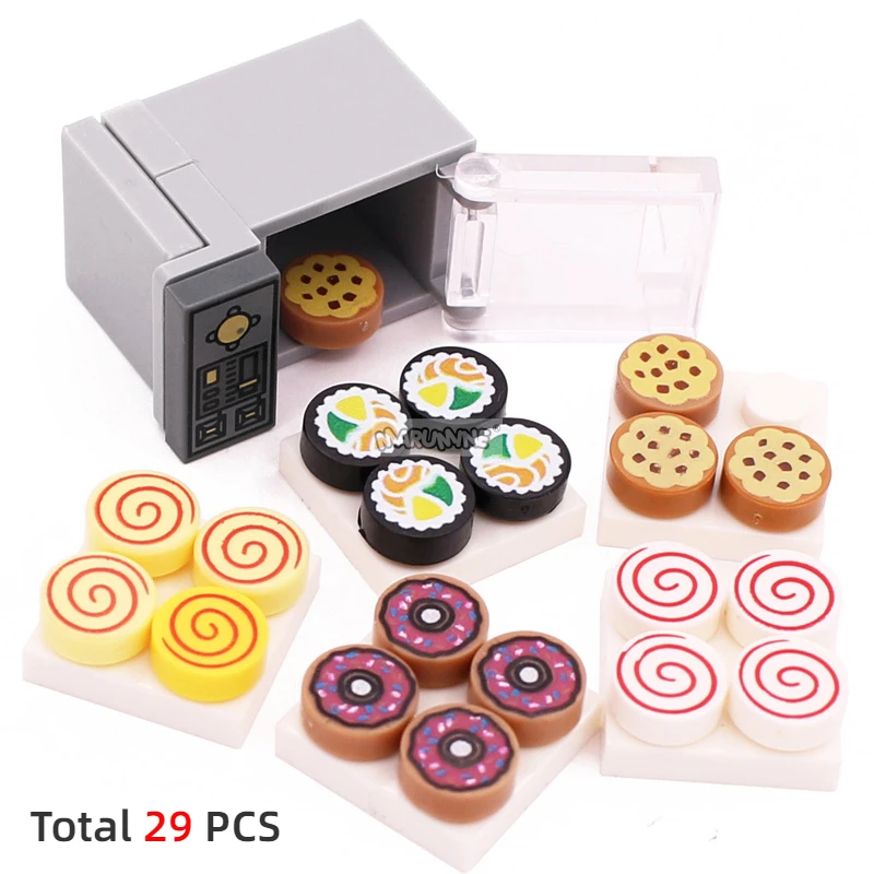 Marumine-Mini bloques de construcción de alimentos, accesorios de cocina, hamburguesa, Pizza, patatas fritas, pastel, galletas de Chocolate, ladrillos MOC, piezas de cesta de juguete