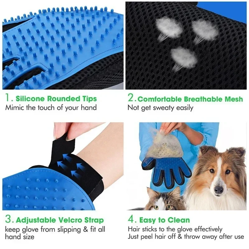 Guante de aseo para gatos, cepillo Deshedding para pelo de mascotas, peine, limpieza de perros, guante de masaje, accesorios