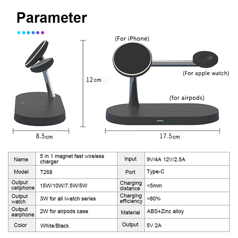 Soporte de cargador inalámbrico 3 en 1 para iPhone 12/13/14/15/16/17 Estación de carga rápida para Apple Watch 10 9 8 7 6 5 4 Airpods 2 3 Pro