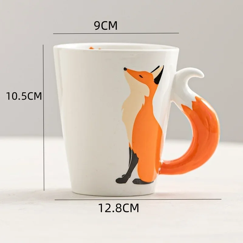 Tazas de cerámica de zorro 3D de 360ML, tazas de café con patrón de animales de dibujos animados, té de la tarde, Taza de leche antiescaldado, taza de regalos para niños para el hogar y la Oficina
