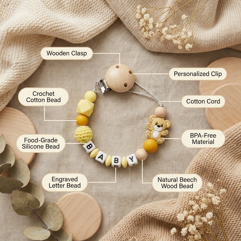 Clip para Chupete Personalizado con Nombre 2026, Cadena de Silicona con Osito, Mordedor Libre de BPA, Soporte para Chupete, Regalo para Baby Shower