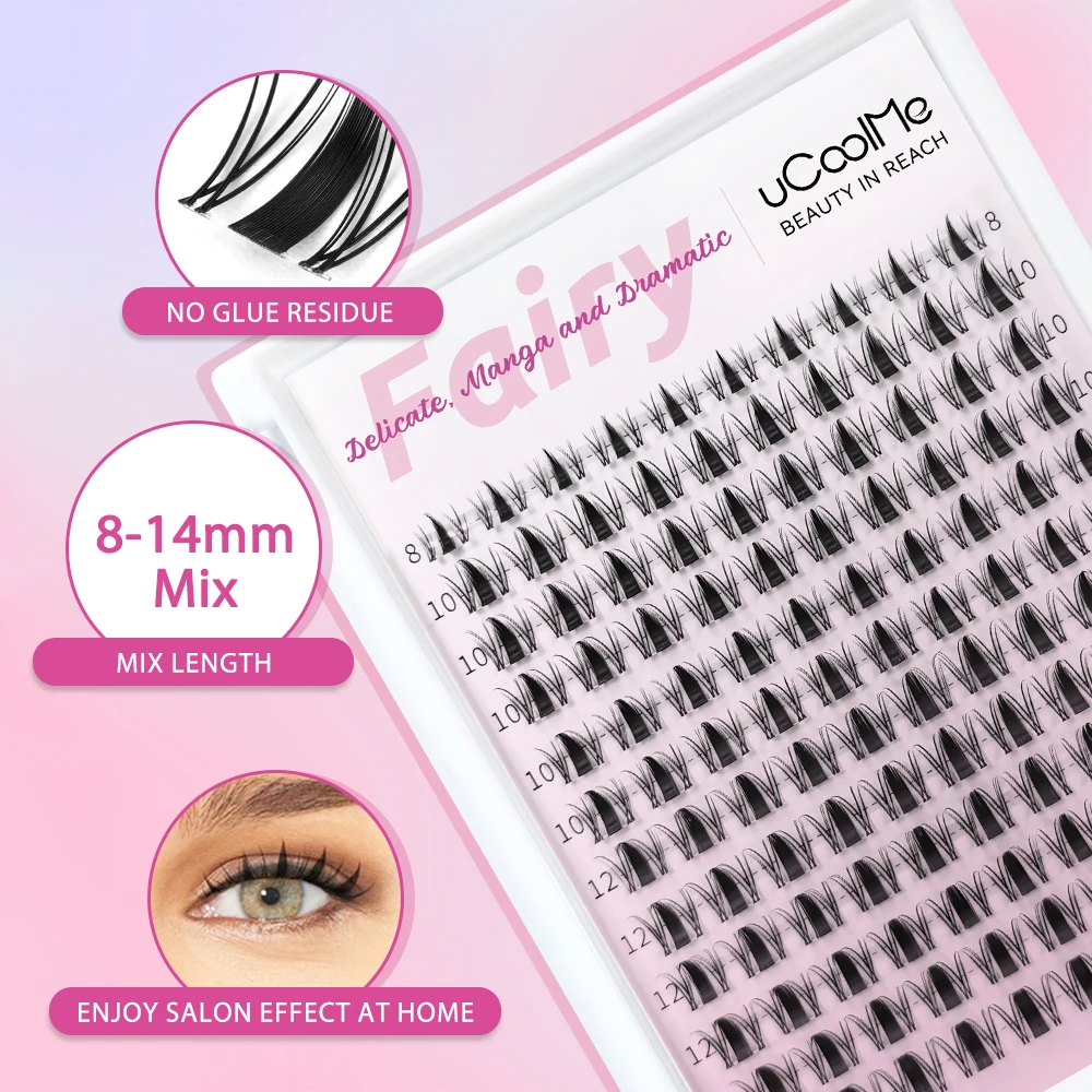 uCoolMe pestañas cortas Hada Venus Flora 8-14mm grupo de pestañas con pinzas de pegamento para pestañas DIY extensión de pestañas impermeable de larga duración