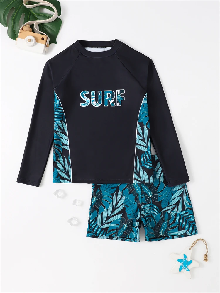 Traje de Baño para Niño 2026, Nuevo Diseño Geométrico, Manga Larga, Traje de Baño Infantil de Dos Piezas, Ropa de Playa para Niños, Traje de Baño para Natación