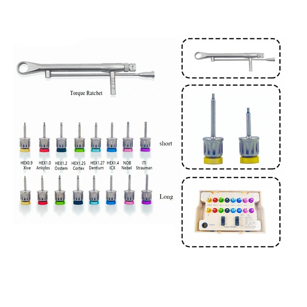 Llave dinamométrica para implantes dentales, trinquete 10-70NCM con destornillador, herramientas de reparación, controladores y Kit de llaves, herramienta de restauración de odontología