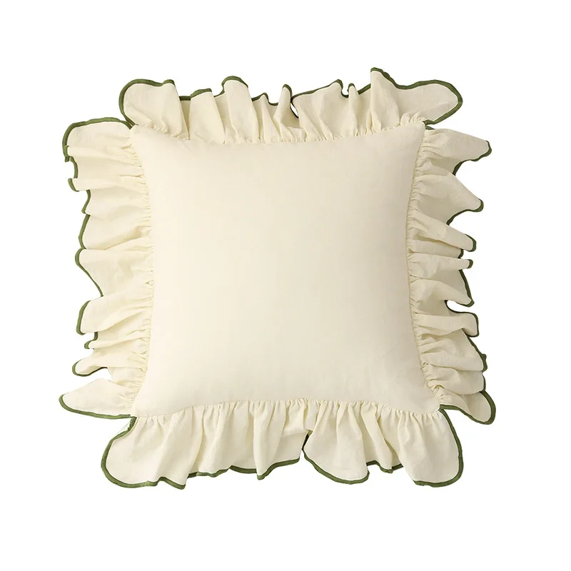 Funda de almohada de algodón con volantes para decoración del hogar, cubierta de cojín decorativa para sofá, color Beige, rosa, Princesa, 45x45cm