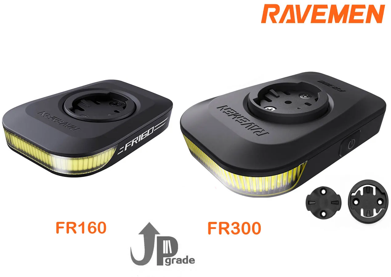Luz Delantera para Bicicleta RAVEMEN FR300 FR160, Soporte AOM05 Compatible con GPS Garmin Wahoo, Luz Frontal de Seguridad para Bicicleta con Visibilidad Lateral