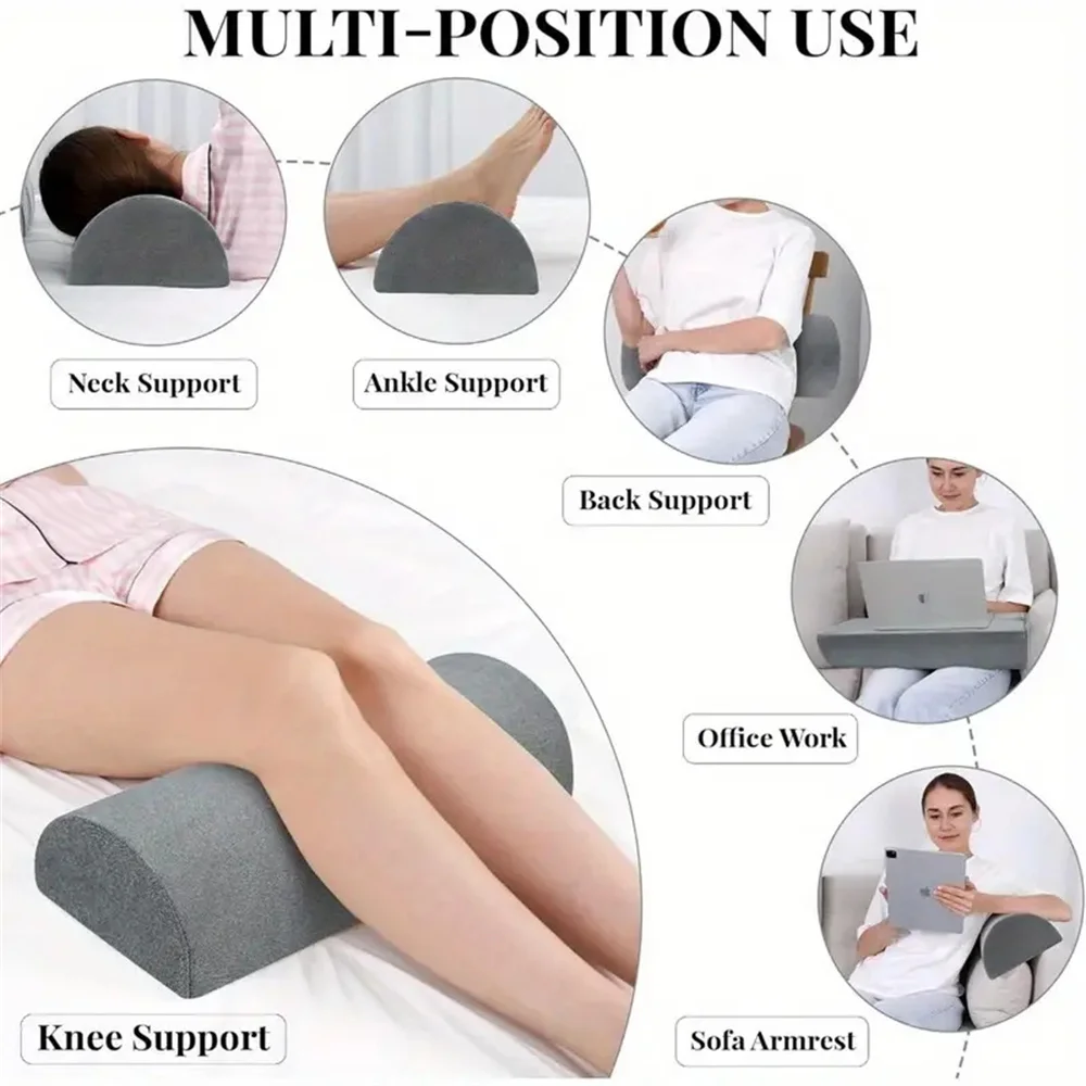 Reforzador de media luna, almohada semi-rollo para rodilla, soporte para tobillo y rodilla, elevación de espalda, alivio del cuello Lumbar, relleno de espuma viscoelástica de calidad para el dolor