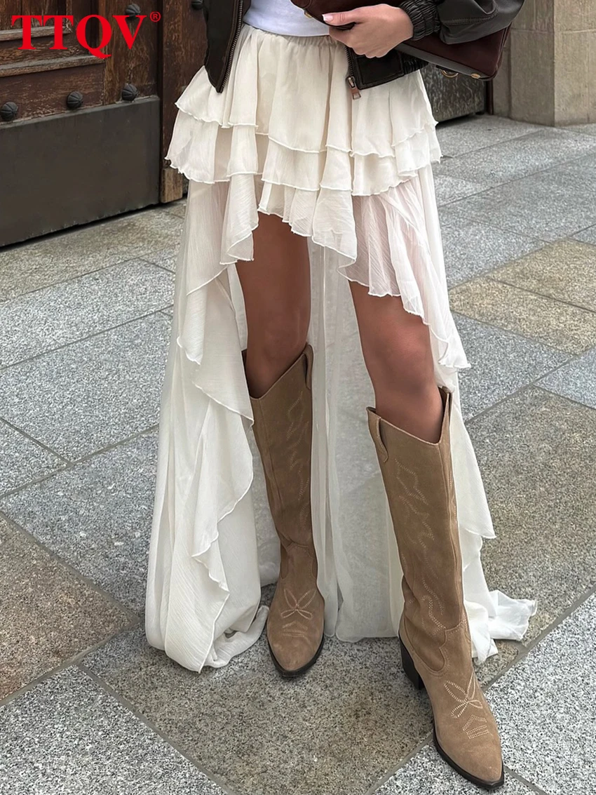TTQV, faldas holgadas informales de color albaricoque para mujer, faldas plisadas de cintura alta a la moda, falda fina elegante hasta el suelo, ropa femenina