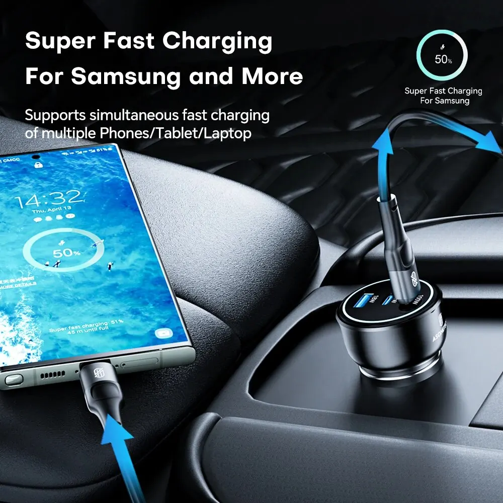Cargador de coche ASOMETECH 138W USB tipo C cargador GaN 100W 65W 45W 20W PPS PD QC3.0 cargador rápido para ordenador portátil iPhone 15 Samsung S23