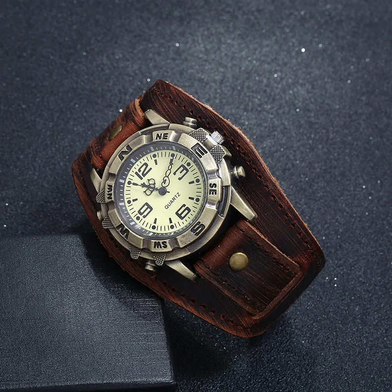 Reloj informal a la moda para mujer, correa de piel de vaca Vintage de gama alta, vestido de Color bronce antiguo, relojes de cuarzo para regalo de mujer