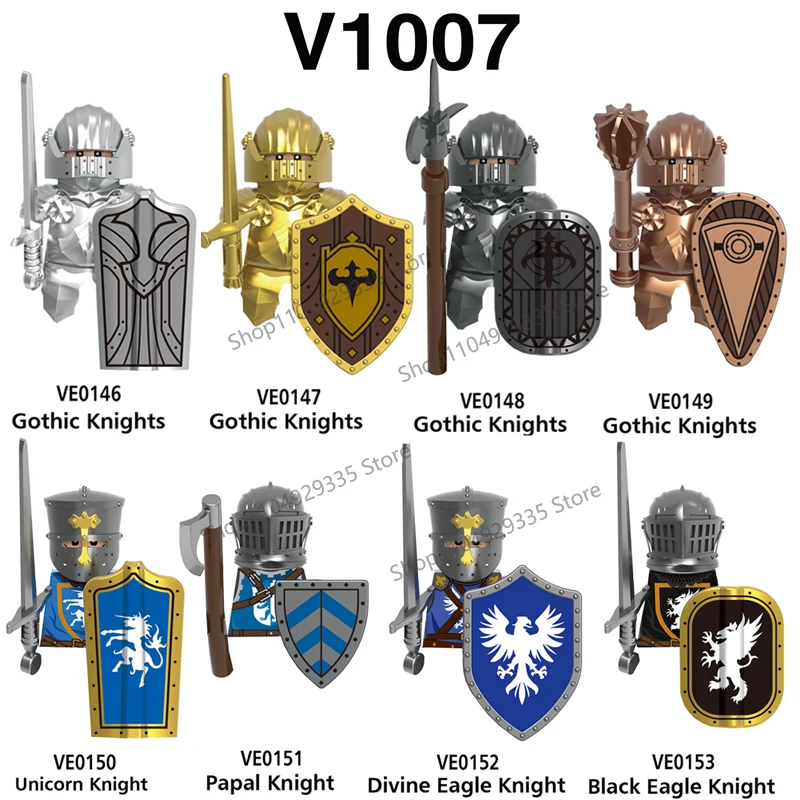 Figuras de soldados militares medievales, bloques de construcción MOC, Castillo, águila negra, Lobo, pulpo, Griffin, caballero antiguo, bloques Waffen, Juguetes