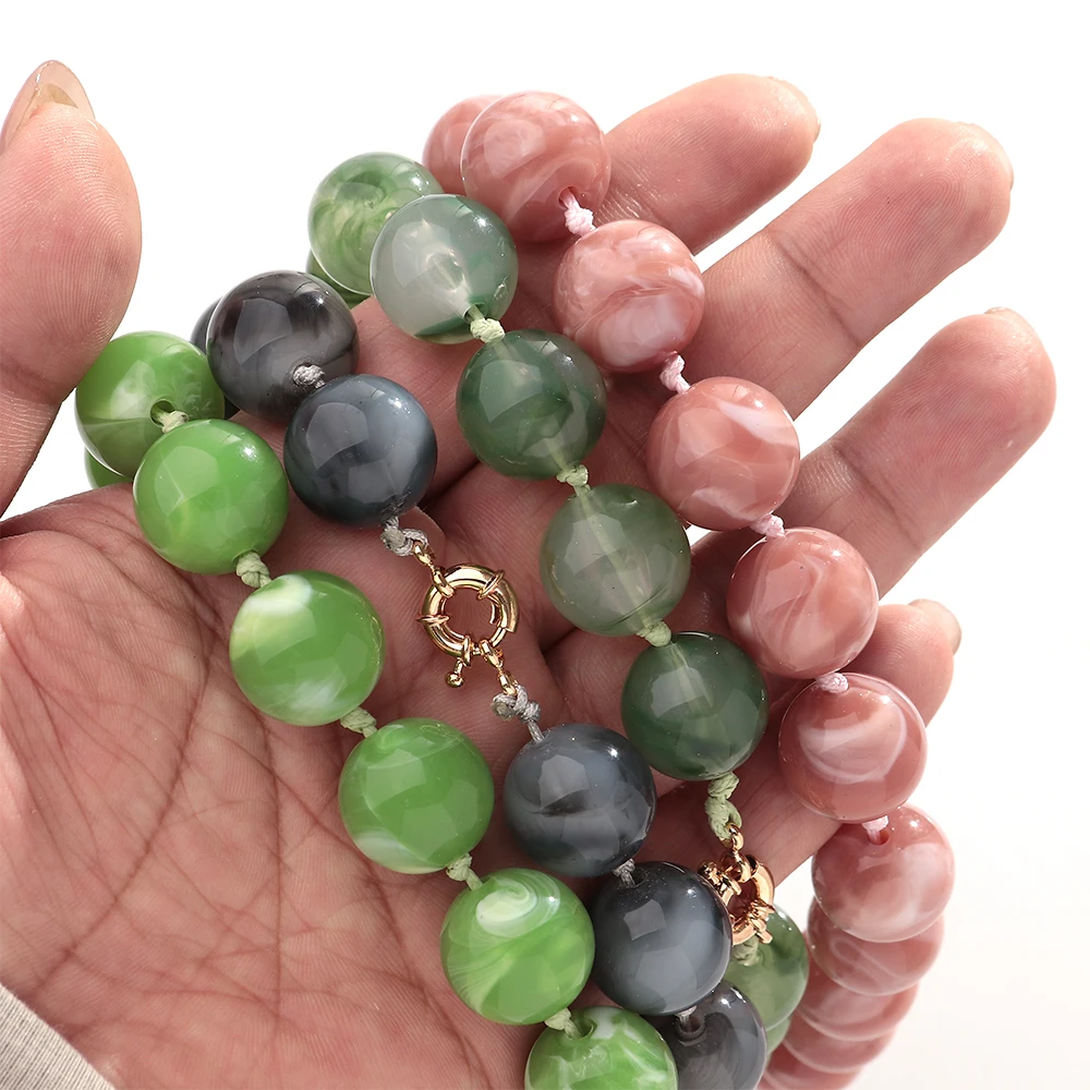 Gargantilla de cuentas redondas grandes Multicolor a la moda para mujer, collares de nudo hechos a mano con cuentas geométricas acrílicas, regalos de joyería