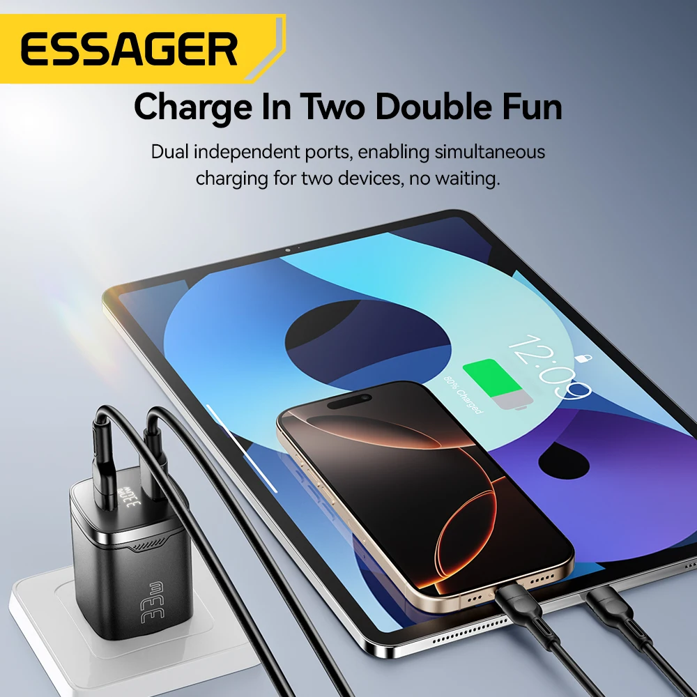 Cargador USB Tipo C GaN de 33W con Pantalla Digital y Carga Rápida PD para iPhone 17 16 15 14 Pro Max, iPad Mini, Xiaomi, Samsung S22