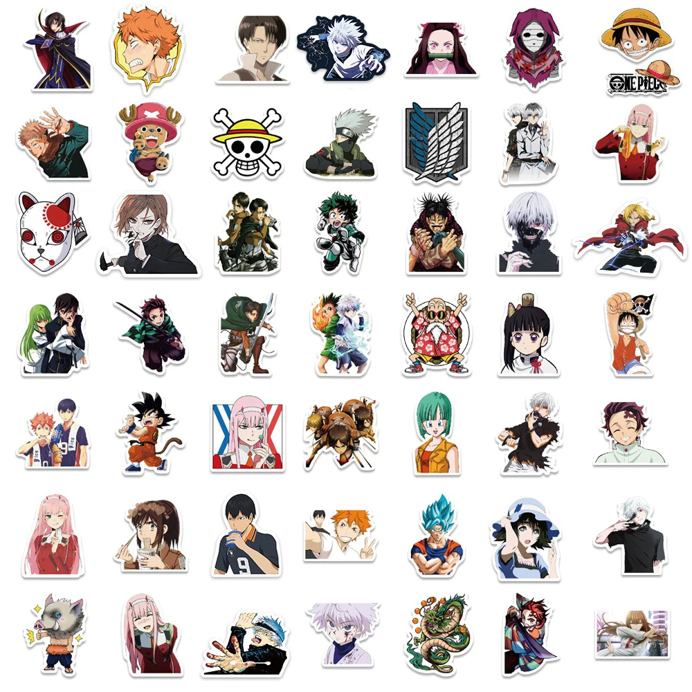10/30/50/100 Uds mezcla de pegatinas de dibujos animados de Anime Naruto Jujutsu Kaisen pegatinas de ataque a los Titanes DIY portátil teléfono coche pegatina para chico juguete