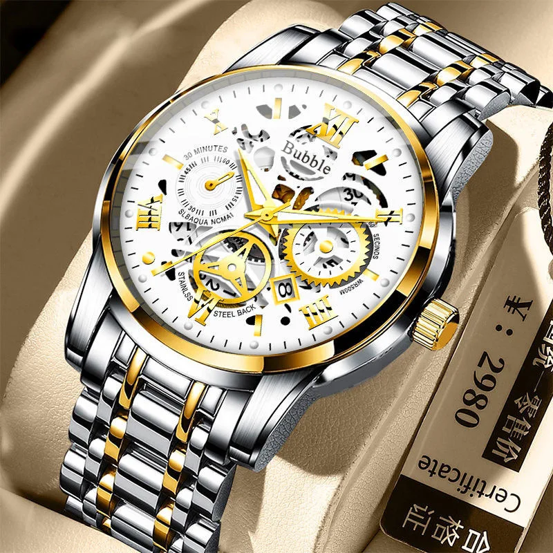 Reloj UTHAI para hombre, relojes de pulsera de cuarzo versátiles de alta gama, ligeros y de lujo, reloj romano hueco resistente al agua para hombre
