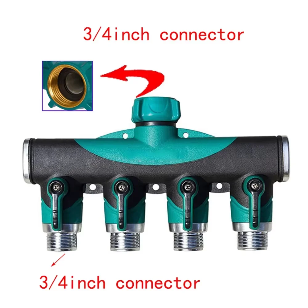 Conector de grifo de 4 vías, divisor de tubo de manguera de jardín, conector de agua de riego por goteo de plástico de 3/4 pulgadas, nuevo agrícola