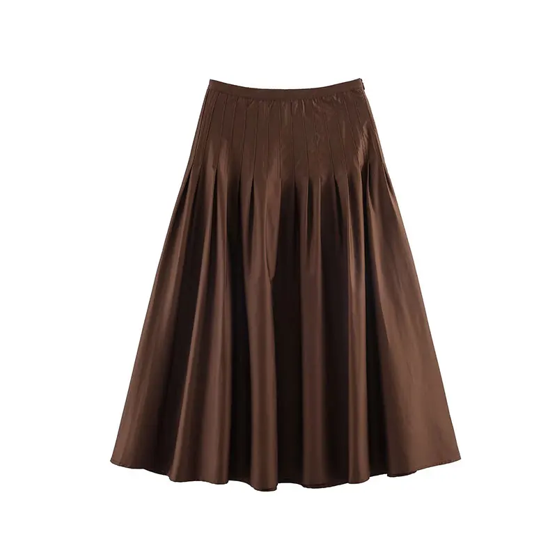 Nlzgmsj 2026 Nueva Falda Midi Vintage de Color Sólido con Pliegues en la Cintura, Faldas Largas para Mujer, Moda Urbana, Casual, para Vacaciones