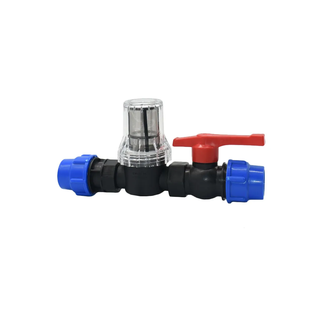 Filtro de agua de tubo de PE de 25mm y 32mm con tubo de plástico, conector rápido, filtro de malla 80, adaptador de riego por goteo para jardín