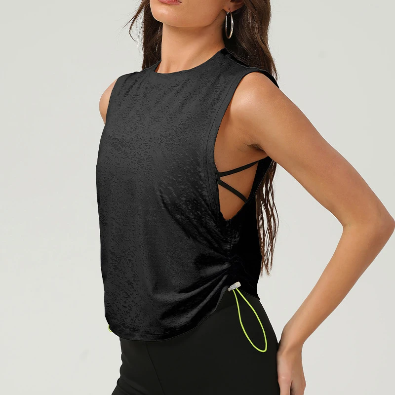 Camiseta de Yoga sin mangas para mujer, Top holgado de Color sólido para correr, chaleco de gimnasio transpirable de secado rápido, ropa deportiva femenina, ropa de entrenamiento