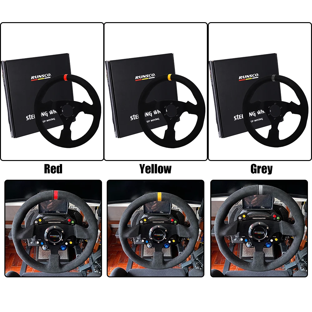 Volante Universal de 330mm, volante de juego de carreras Sim Drift de gamuza, marco plano de aluminio de 13 pulgadas