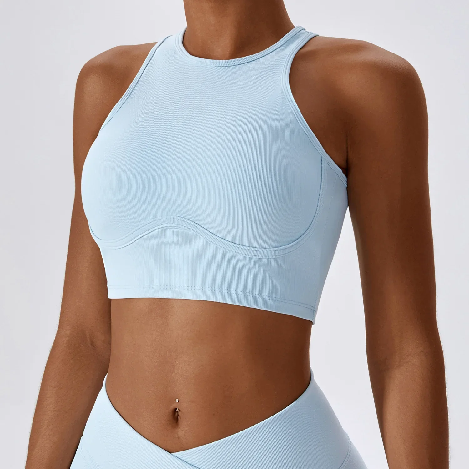 Nuevas mujeres a prueba de golpes recogidas Fitness Push Up ropa interior femenina Crop Tops correr gimnasio entrenamiento deportes sujetador copas fijas Yoga chaleco Tops