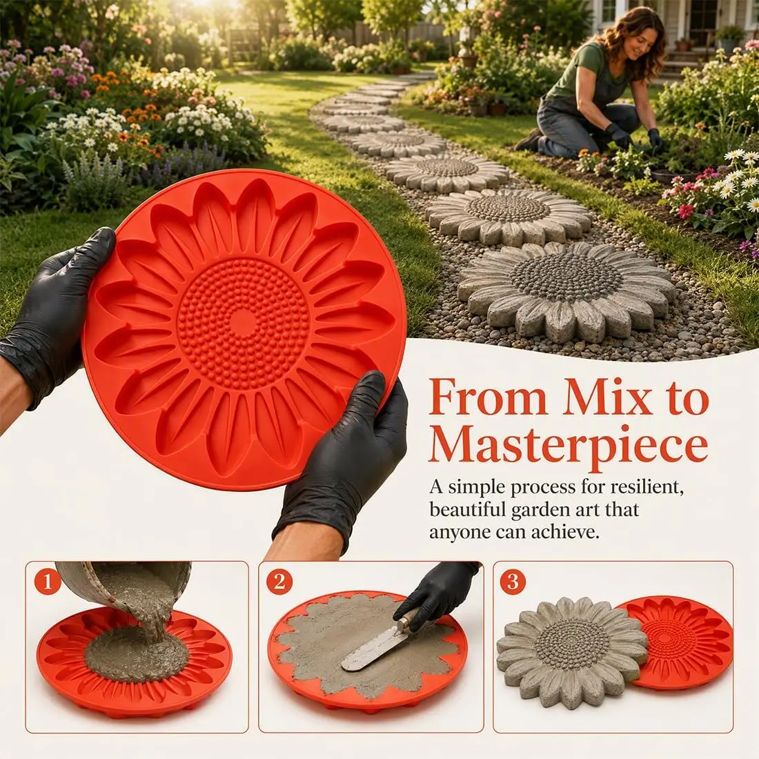 Molde Reutilizable de Concreto con Forma de Girasol para Caminos, Molde de 15.7 Pulgadas para Pavimentar Jardines, Patios y Céspedes