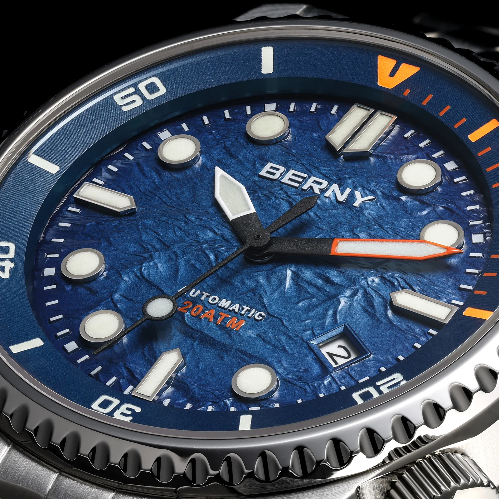 Reloj de buceo automático BERNY para hombre, reloj de lujo con zafiro 316L, esfera New Wave, resistente al agua hasta 200M, relojes mecánicos de buceo para hombre