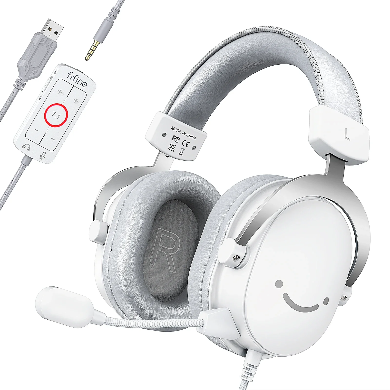 FIFINE-auriculares para juegos USB con sonido envolvente 7,1/conector de 3,5mm/micrófono, auriculares con cable sobre la oreja para PC PS4/5 Xbox Ampligame H9W