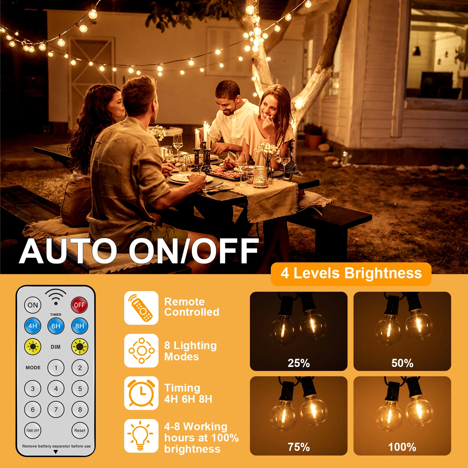 Guirnalda de luces Led con forma de globo Solar G40, luces colgantes solares inastillables impermeables para exteriores, decoración de bistró y patio trasero