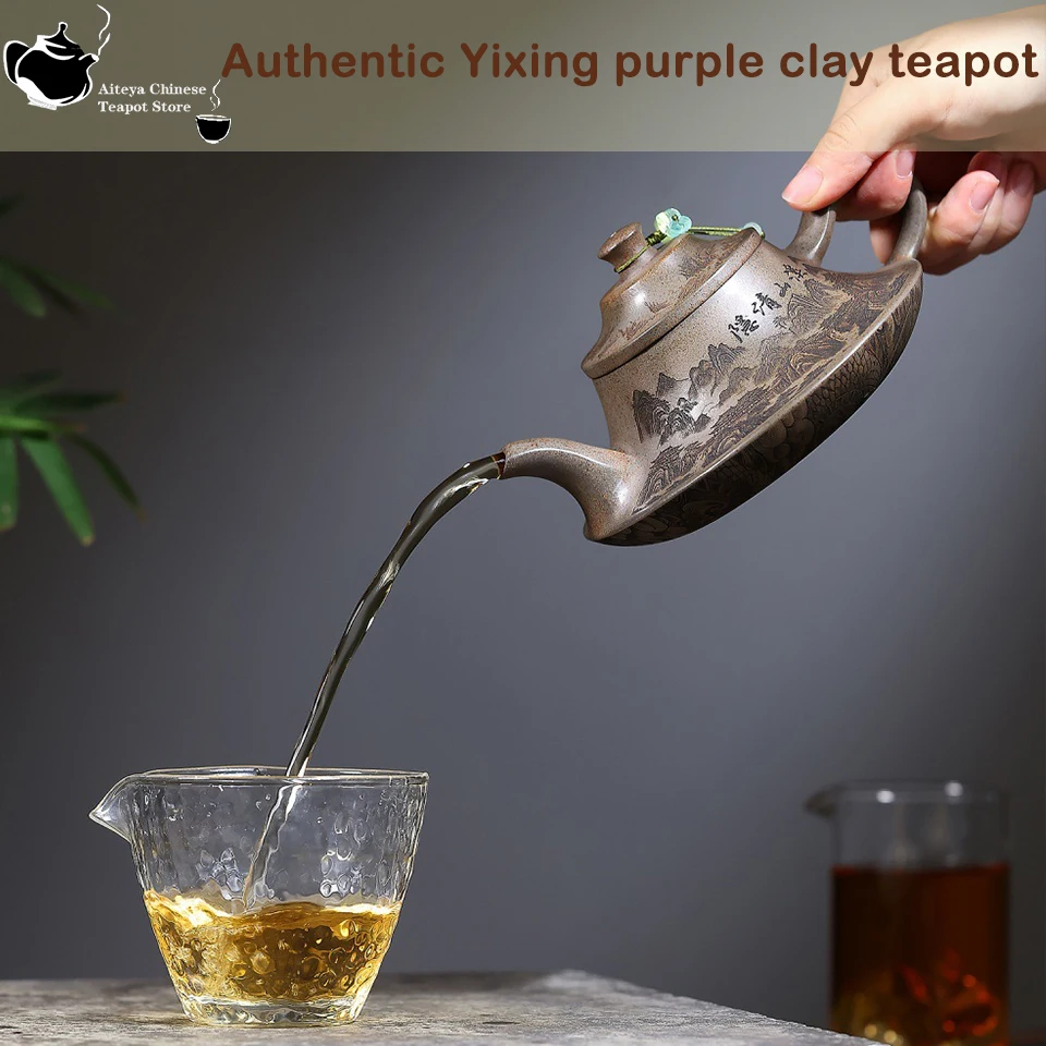 Tetera de Arcilla Púrpura de Yixing, Arcilla de Madera de Agar, Fabricada con Arcilla de Agarwood, Cocida en Horno de Leña, Tetera Kung Fu, Juego de Té Kung Fu