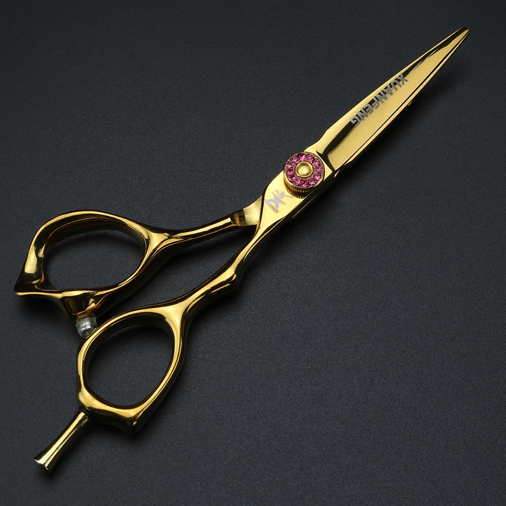 XUANFENG Tijeras de pelo doradas de 5 pulgadas Tijeras de corte de peluquero y tijeras de adelgazamiento