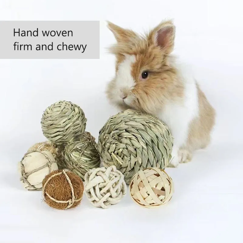 Bola trenzada para masticar, juguete interactivo para mascotas, conejo, hámster, conejo, hierba Natural, diversión para mascotas, 4/5 piezas