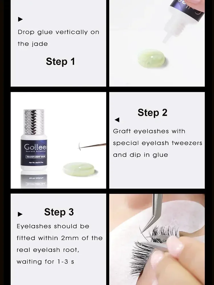 Gollee-pegamento S01 de secado rápido, 3 piezas, resistente al agua, para extensiones de pestañas, maquillaje profesional para salón de belleza