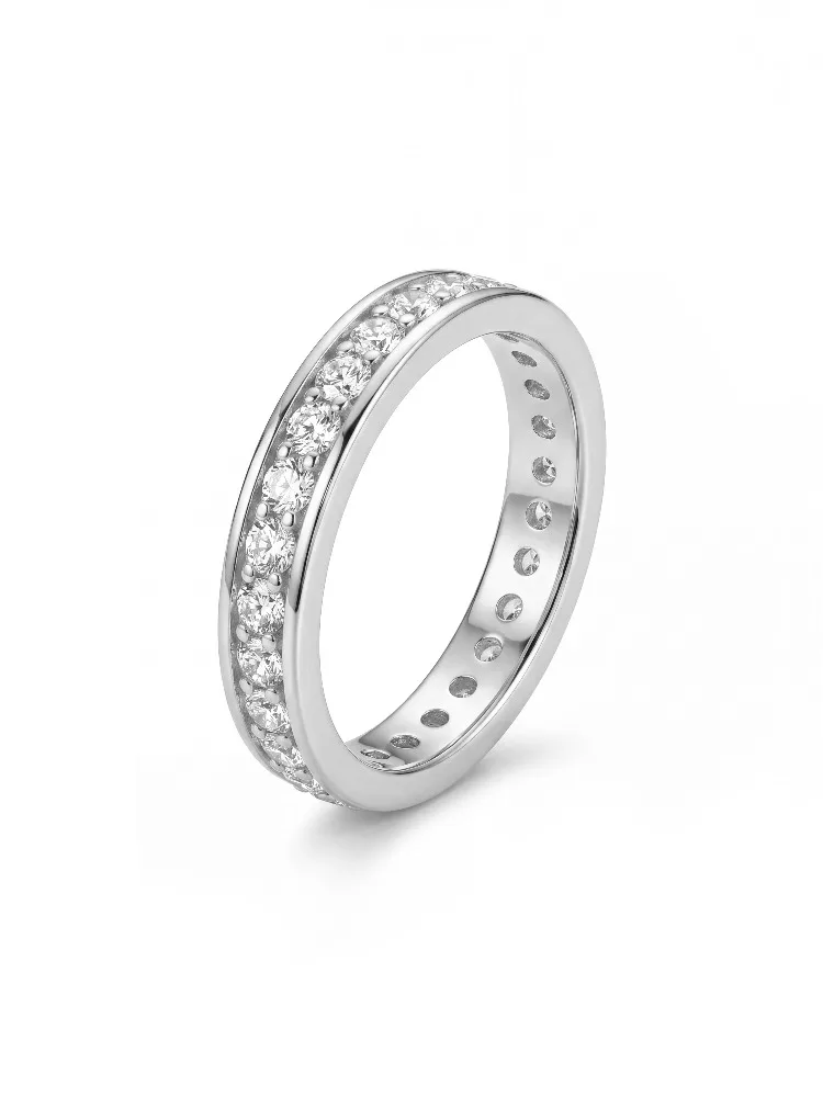 Anillos de Diamante Moissanita Redondo Real de Lujo con Certificado para Mujer, Aniversario, Boda, Plata de Ley 925, Joyería Fina