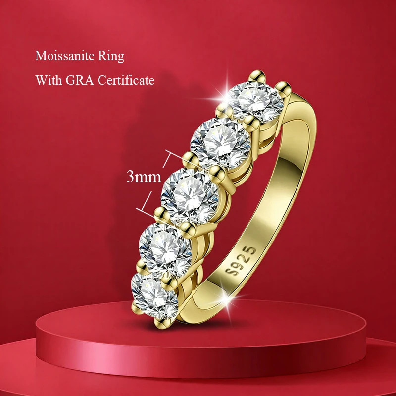 Anillos de boda de moissanita de corte brillante redondo de 1,0mm-3,5mm, banda de media eternidad, anillo de boda de diamante de laboratorio de plata 925 con certificado
