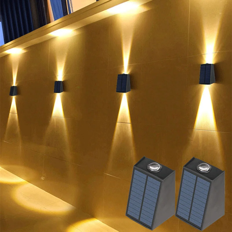 Lámpara Solar de pared de 2 LED, luces solares impermeables para decoración de jardín al aire libre, iluminación luminosa arriba y abajo para calle, balcón, jardín, Villa