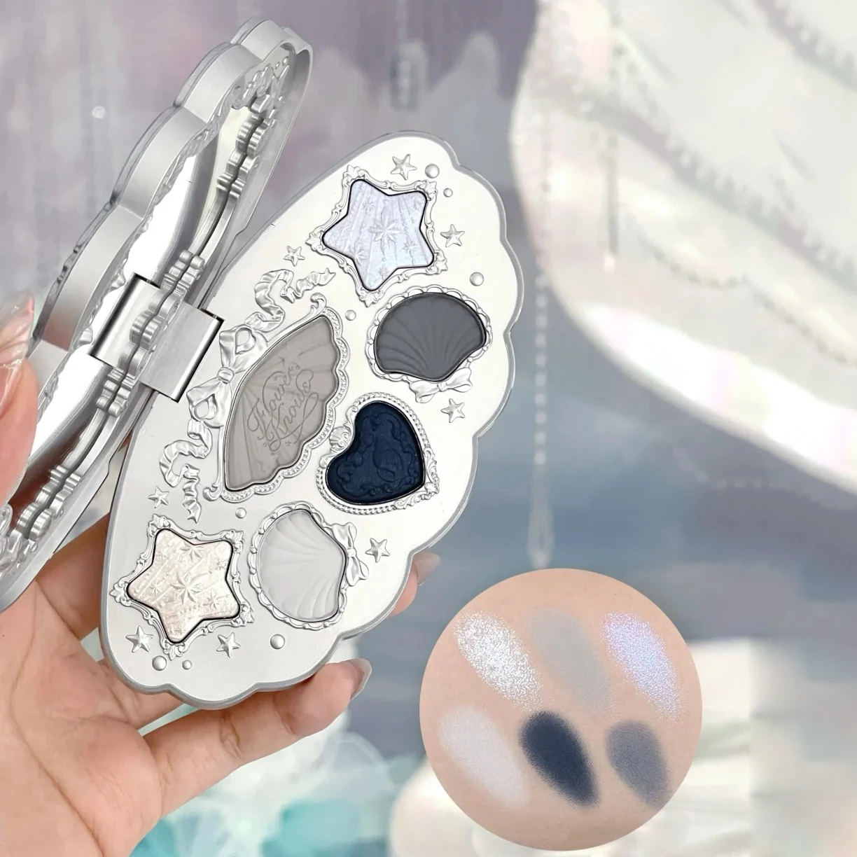 Paleta de sombras de ojos Flower Knows Shells Jewel, 6 colores mate y brillante, paleta de maquillaje de larga duración altamente pigmentada, tema del océano