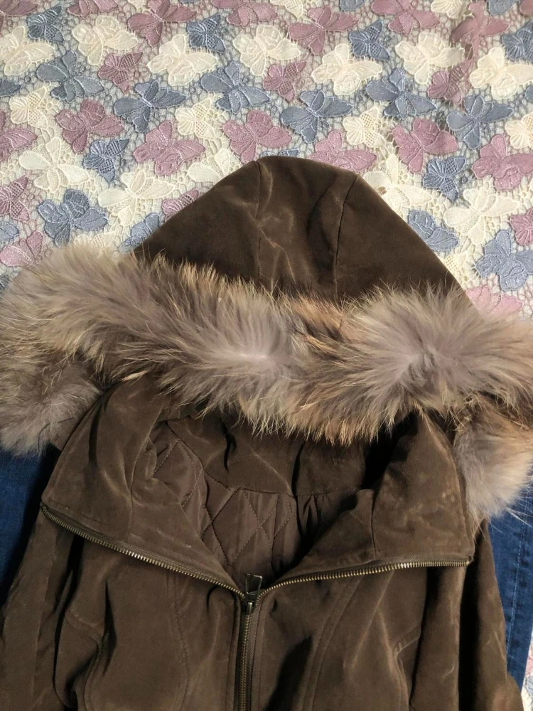 Chaqueta con capucha Harajuku de moda Vintage americana para mujer, abrigo corto ajustado con cuello de piel marrón, ropa de calle informal, prendas de vestir exteriores elegantes