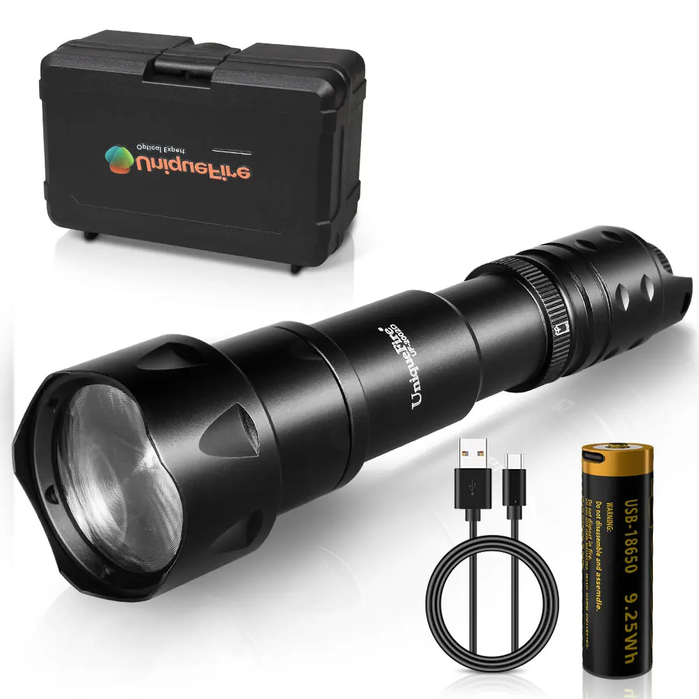 UniqueFire 2002D Vcsel LED IR 940NM 850NM linterna Zoom caza pesca visión nocturna antorcha recargable USB-C 18650 batería
