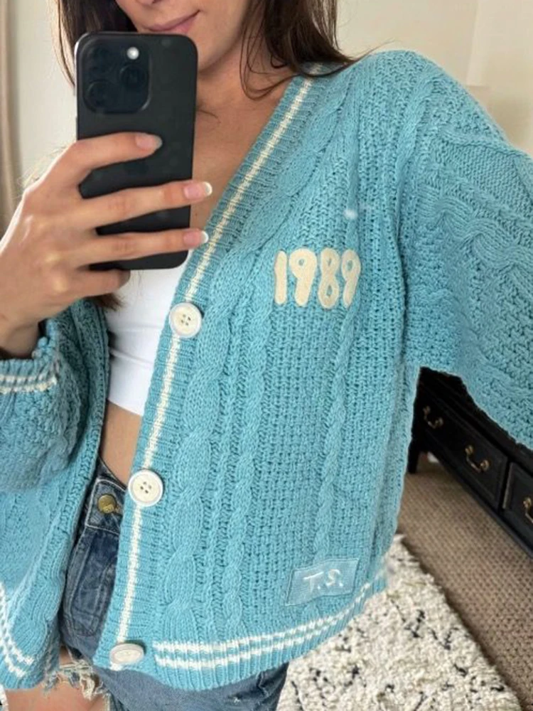 1989 Cárdigan TS Seagulls acogedor punto grueso de gran tamaño con botones suéter chaqueta mujeres adolescentes Taylor versión T.S.