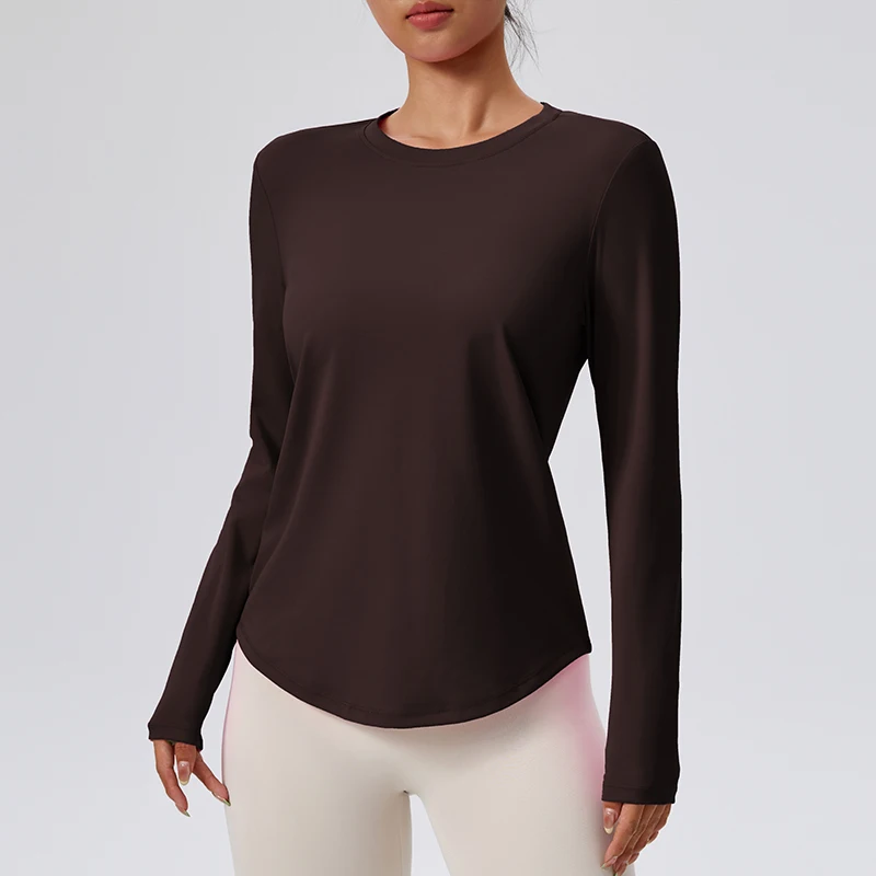 Ropa desnuda de Yoga y Fitness con cuello redondo para primavera y otoño, Base adelgazante y adelgazante, Top deportivo, manga larga para Pilates, mujer