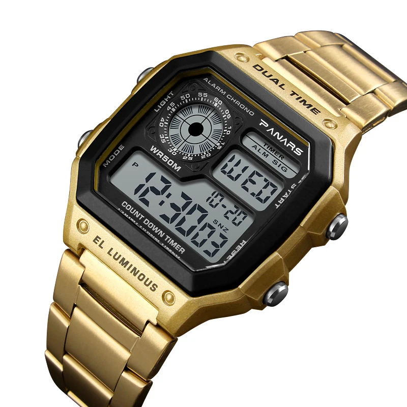 Reloj de pulsera deportivo militar para hombre, relojes de acero inoxidable 5BAR resistentes al agua, pantalla cuadrada Digital para hombre, reloj Masculino