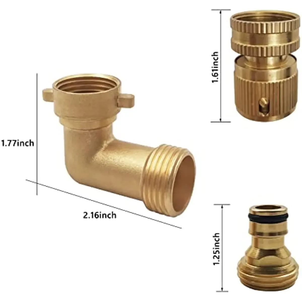 Adaptador de manguera de jardín de latón macizo, Conector de codo de 90 grados de 3/4 pulgadas y conector rápido de manguera de 3/4 pulgadas