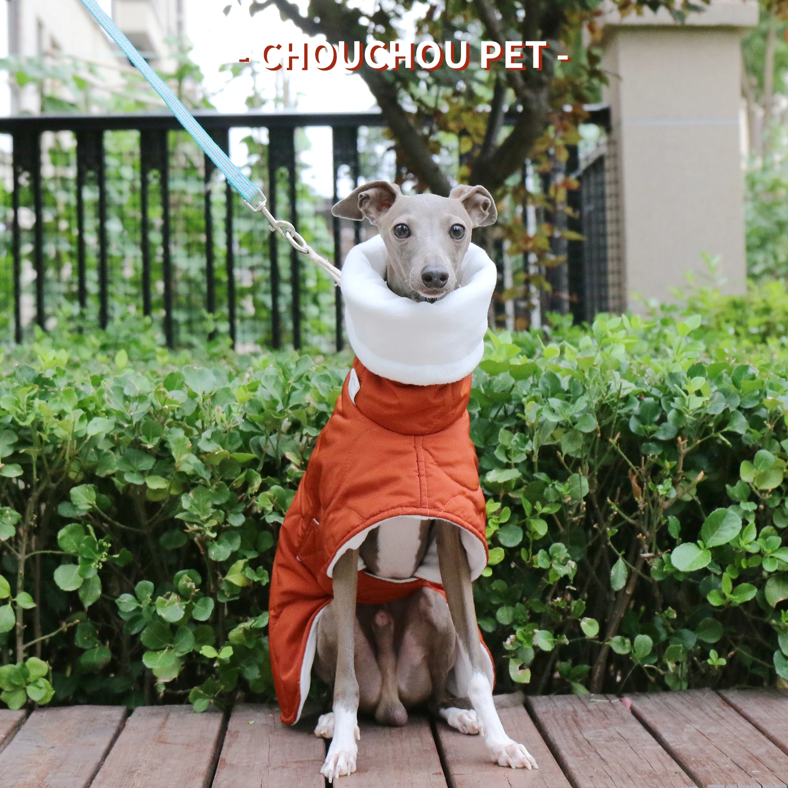 Invierno perro exterior naranja acolchado cuello de tortuga abrigo para perro galgo italiano cálido ajustable algodón Whippet