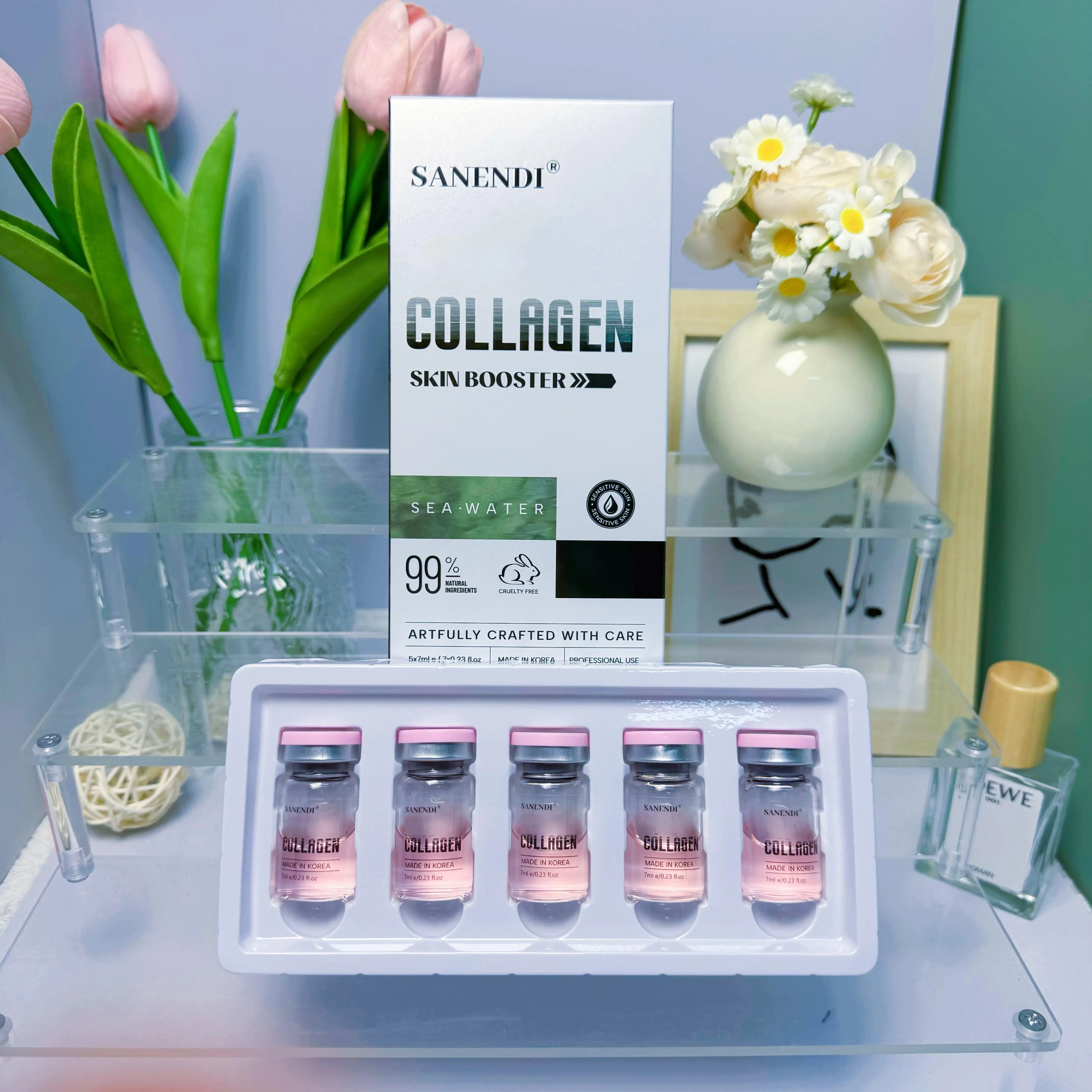 SKIN BOOSTER COLLAGEN - Solución de esencia rosa para integrales y arrugas del tono de la piel facial, mejora la hidratación de la piel