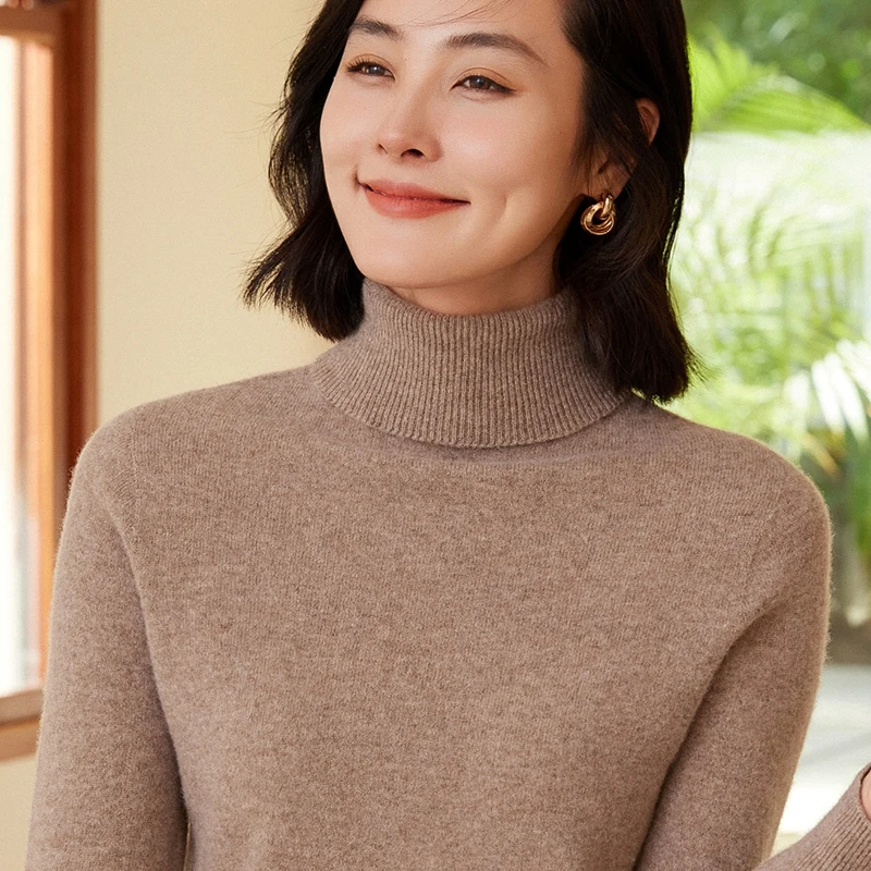 WinvyNee, ropa para mujer, suéter de lana Merino, Tops informales de manga larga, jersey de cuello alto, Jersey de punto suave y cálido para invierno A 1263006