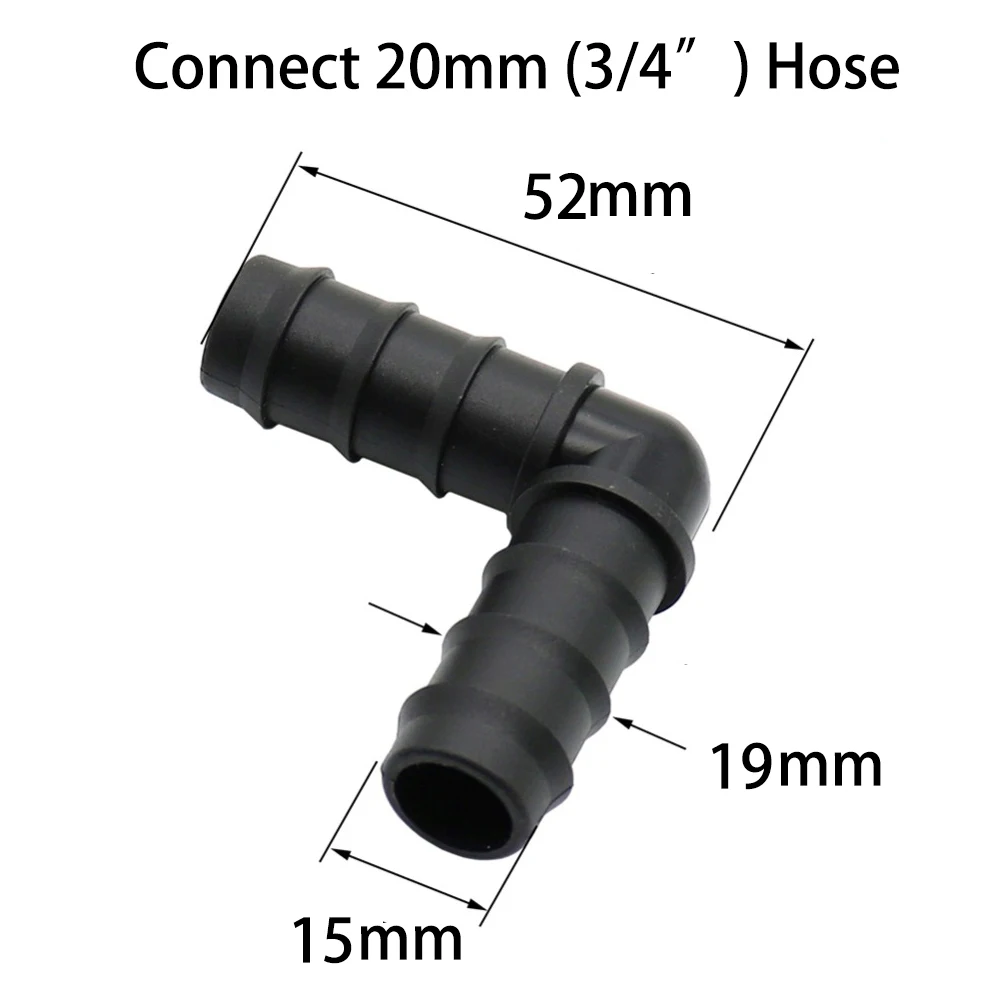 Codo de púas de 16mm, 20mm, 25mm, conector de 90 grados para microriego, tubería de PE, manguera, conexión por goteo, accesorio de riego de jardín